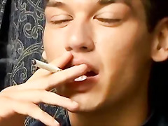Deviant young smoker solo strokes until unleashing jizz