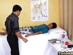Asian medic sucks twink before dickpump and anal exam