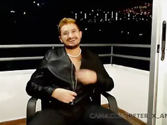 Nerdy Latino boy cums outside