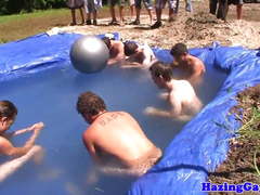 Straight pledge sucks cock outdoors at hazing